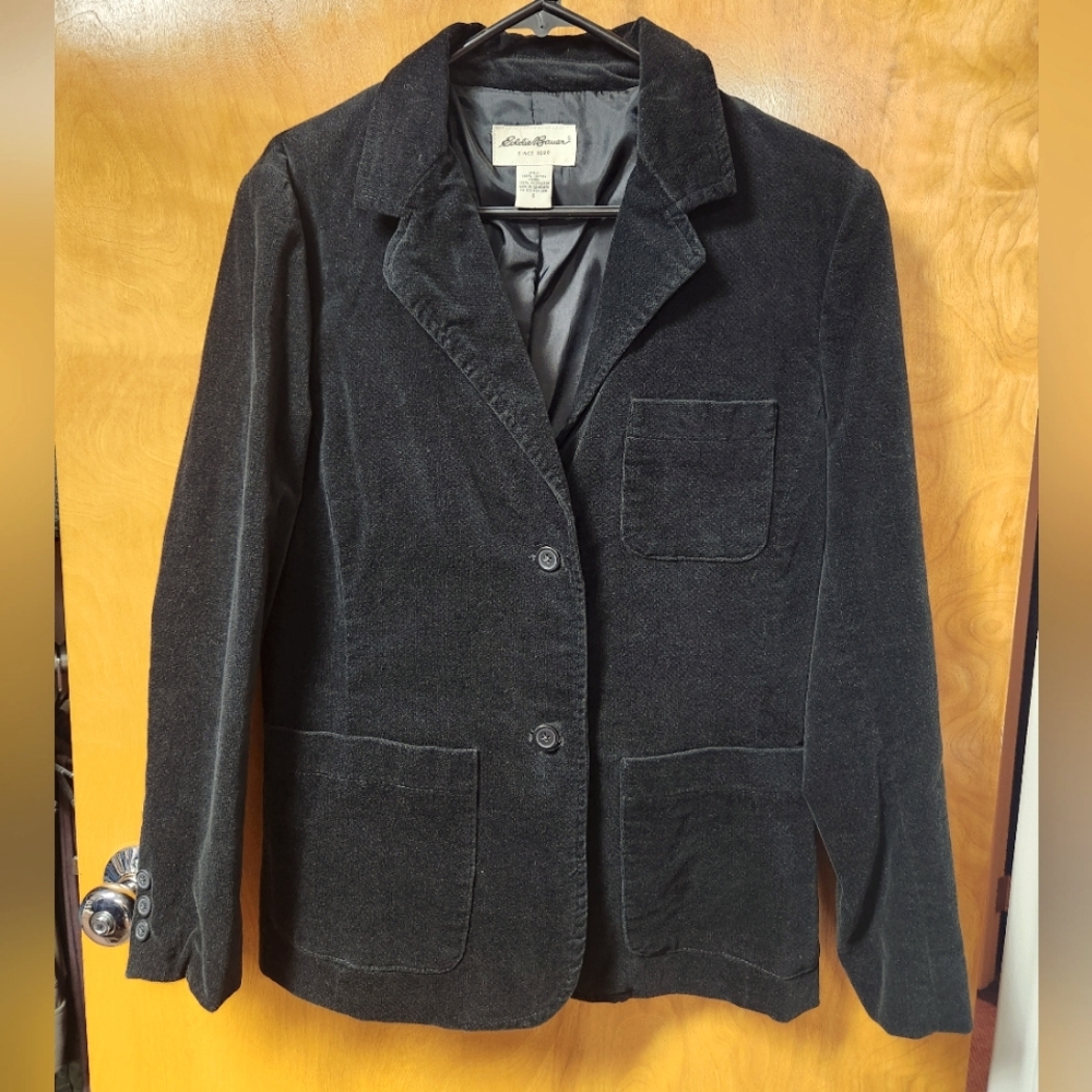 Eddie Bauer Women's Black Cotton Velvet 2 Button Blazer S